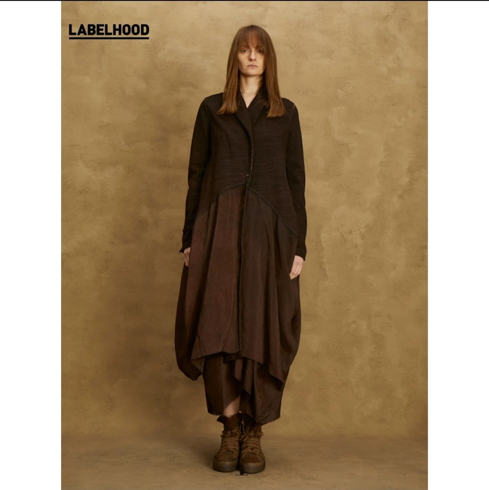 long trench coat with spliced lapels